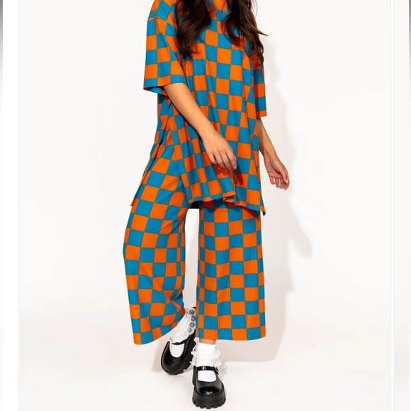 Checkered Blue and Orange Women's Pants - Picture 2 of 5